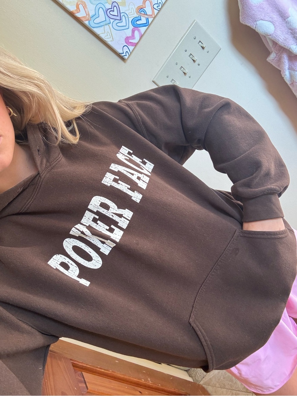 VINTAGE Brown "POKER FACE" Hoodie Sweatshirt - Casual Pullover